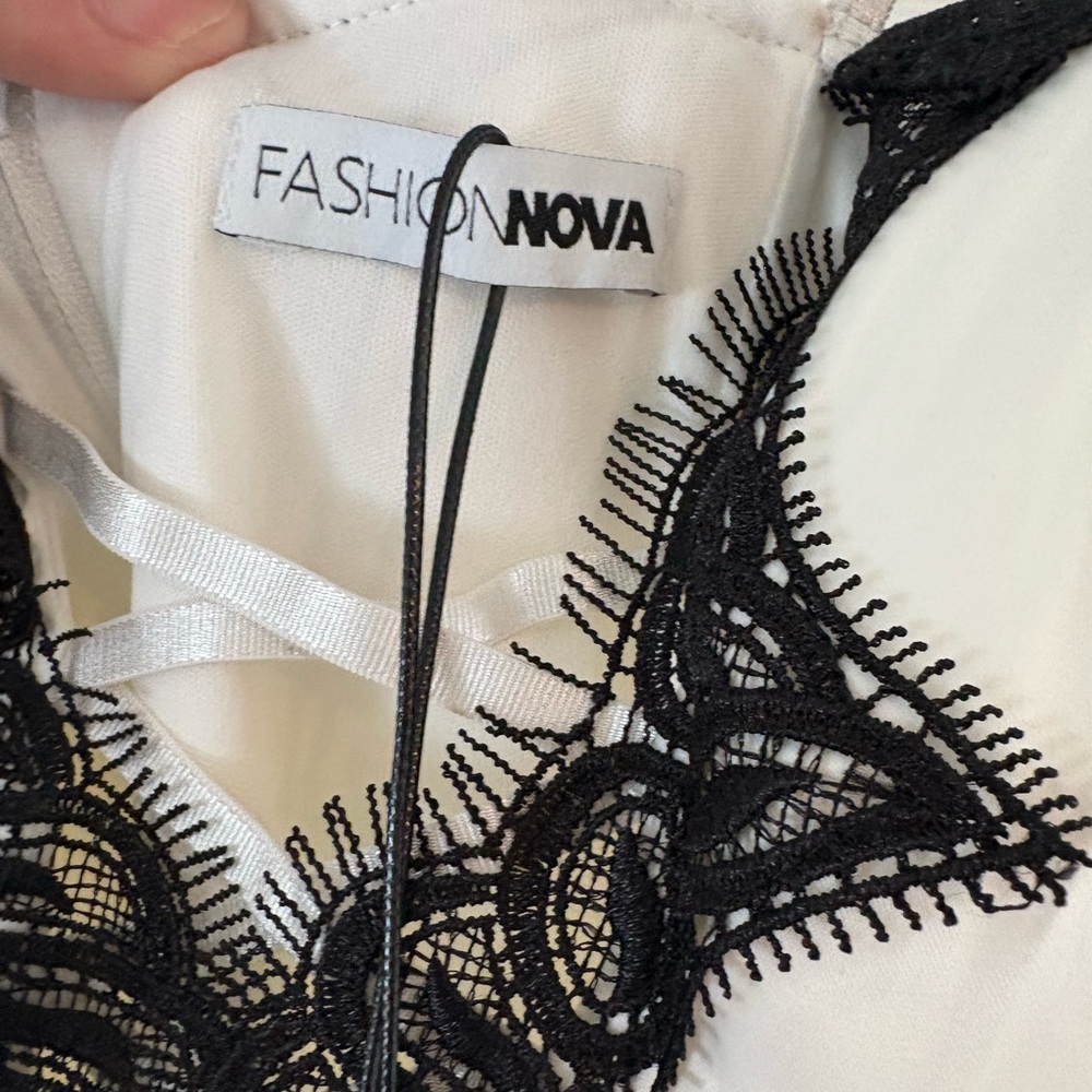 Fashion Nova White Top with Black Lace Detail